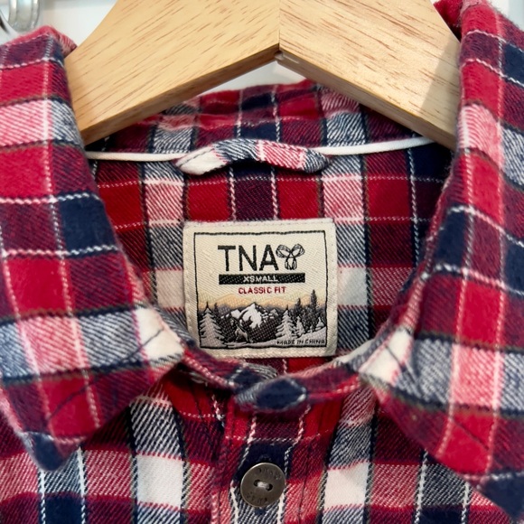 TNA Plaid Flannel Shirt Classic Fit - Blue Red White Button Up Long Sleeve XS - Picture 4 of 7